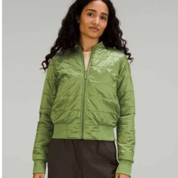 Lululemon Non Stop Shell Bomber Jacket Sz 8 Green Reversible EUC Water Repellent - Picture 2 of 13